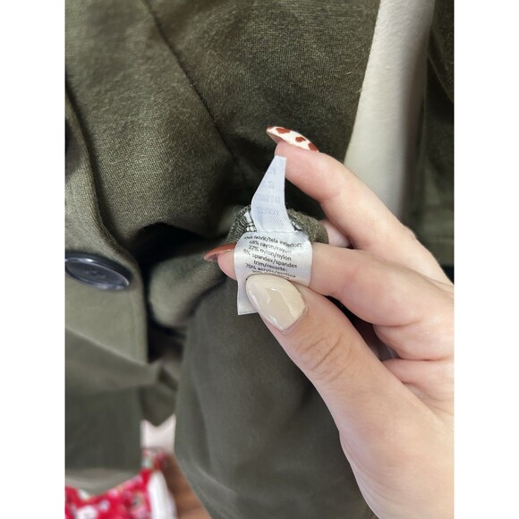 VENUS Knit Asymmetrical Button Olive Jacket Coat Sweater Trim Sz 8 Steampunk EUC - Picture 5 of 5